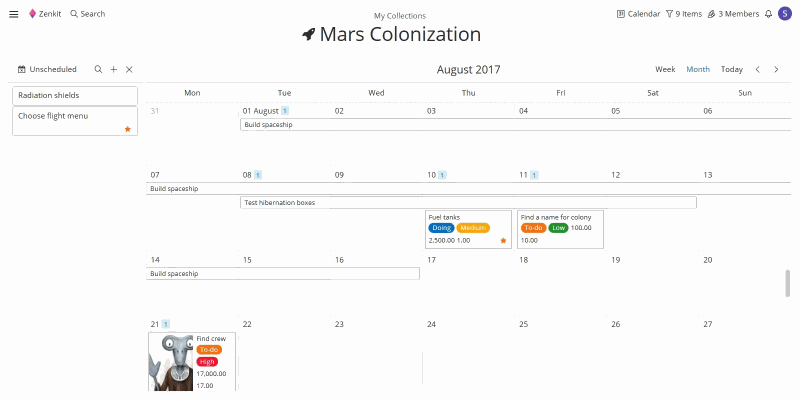 Zenkit Calendar View
