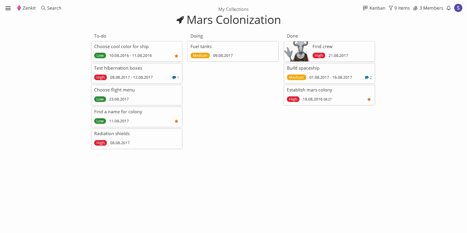 Zenkit Kanban View